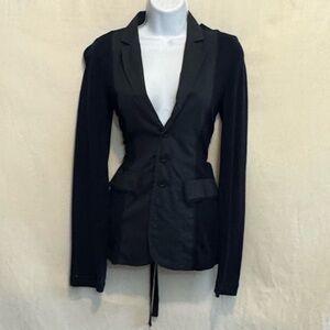 B-220 Free People Blue 100% Cotton Long Sleeve Suit Jacket Size 4